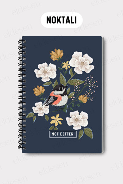 Eldesen Tasarım A5 Spiral Dotted School Notebook, 50 Sheets 100 Pages, Cardboard Cover Notepad,