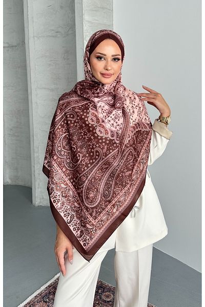 Stella Eşarp Colorful Paisley Ethnic Patterned Brown Color Soft Cotton Shawl