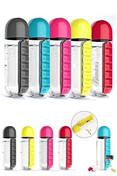 angeldesign Colorful Medicine Boxed Water Bottle 600 ml 7-Day Medicine Box Organizer Sports Leak-Proof Water Bottle