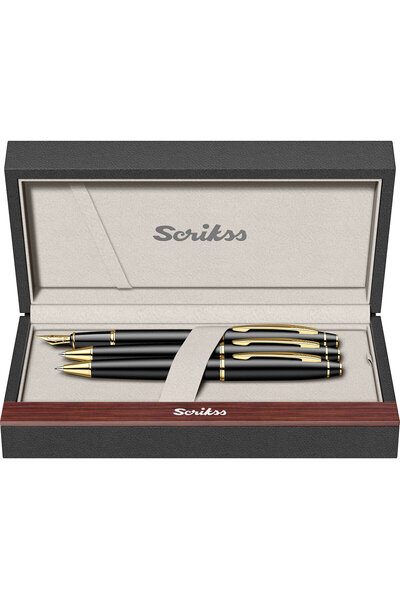 Scrikss WizDesign 35 DOLMA KALEM + TÜKENMEZ + VERSATİL SET MAT SİYAH ALTIN (G...