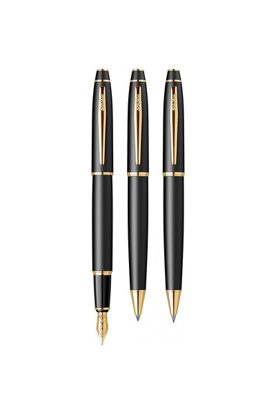 Scrikss WizDesign 35 DOLMA KALEM + TÜKENMEZ + VERSATİL SET MAT SİYAH ALTIN (G...