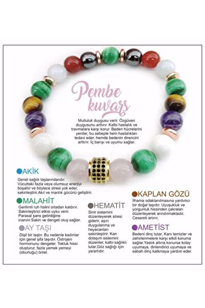 OSMANLI DOĞAL TAŞ Sertifikalı Doğal Taş Bileklik - Pembe Kuvars,akik,malahit,...
