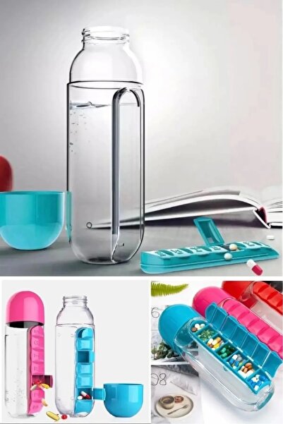 angeldesign Colorful Medicine Boxed Water Bottle 600 ml 7-Day Medicine Box Organizer Sports Leak-Proof Water Bottle