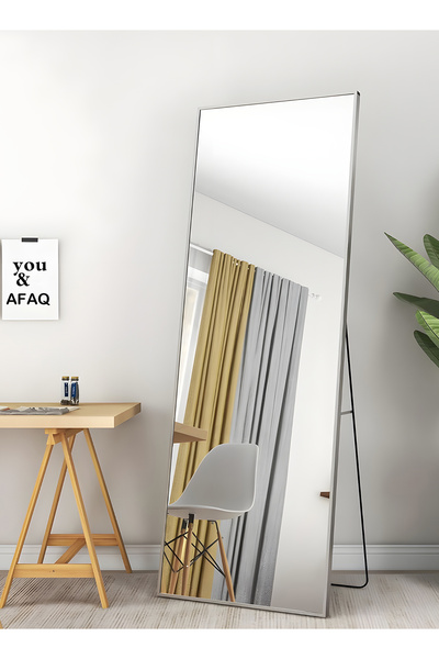 Taimi مرآة كبيرة بتصميم أنيق 155×45 سم - مرآة كاملة الطول بإطار معدني أبيض وحامل خلفي