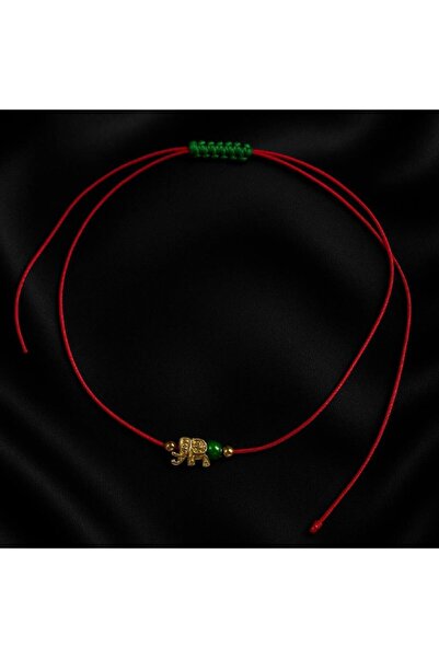 Femenino Kırmızı İpli Ayarlanabilir Gold Fil Figürlü Kolye – Yeşil Boncuk Detaylı