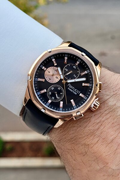 Ferrucci Kasası Bakır Kordonu Siyah Renk 44 Mm Fonksiyonları Aktif Erkek Kol Saati
