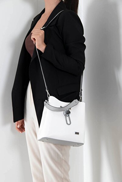 Silver Polo حقيبة كروس نسائية بيضاء - رمادية SP967