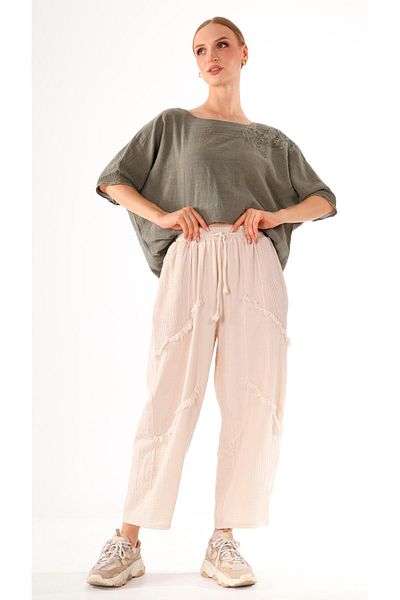 shE tekstil Pockets Mesh Linen Trousers