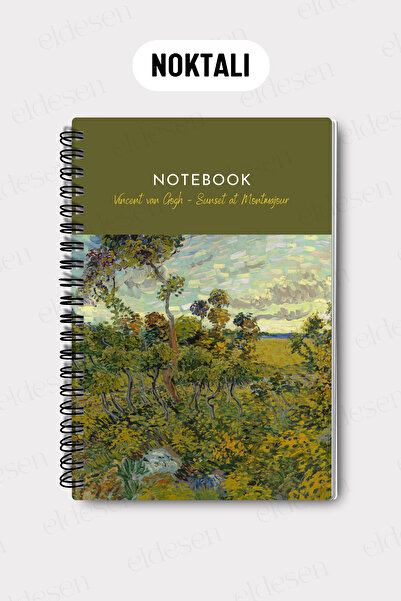 Eldesen Tasarım Van Gogh A5 Spiral Dotted School Notebook, 50 Sheets 100 Pages, Cardboard Cover Notebook, Sunset