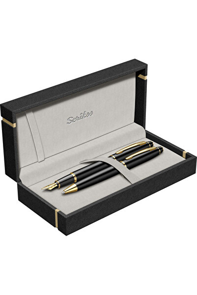 Scrikss WizDesign 35 DOLMAKALEM + TÜKENMEZKALEM İKİLİ SET MAT SİYAH ALTIN (ÖMÜR BOYU GARANTİLİ-LÜKS KUTULU)