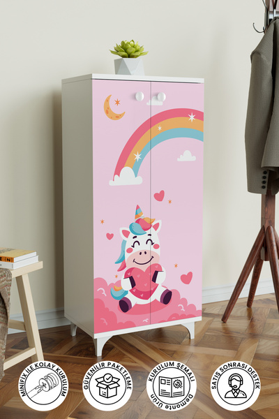 Hediyeler Kapında Çocuk Odası Unicorn Dreams Beyaz Dolap 3 Raflı Çok Amaçlı B...