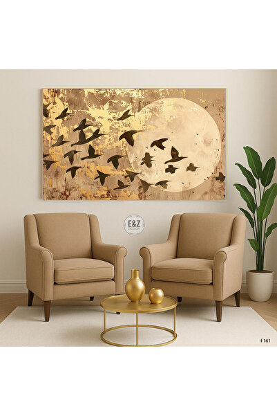 EZ Design KAHVERENGİ TONLARINDA KUŞ GÖRSELLİ İNCE METAL ÇERÇEVELİ CAM TABLO