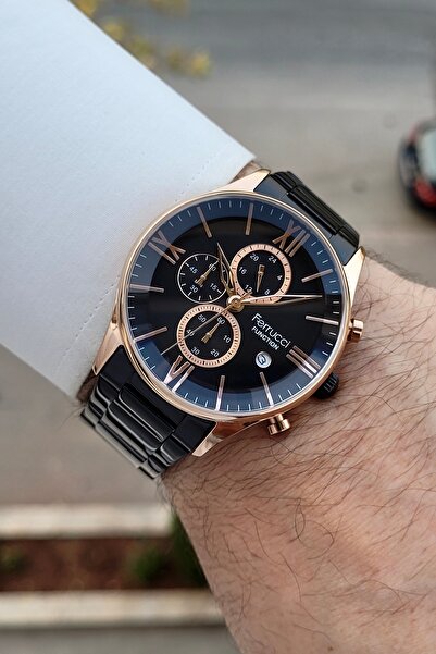 Ferrucci Kasası Bakır Kordonu Siyah Renk Erkek Kol Saati