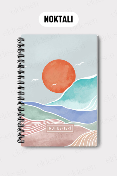 Eldesen Tasarım A5 Spiral Dotted School Notebook, 50 Sheets 100 Pages, Cardboard Cover Notepad, Blue Boholo