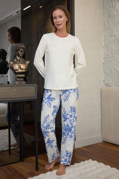 Fulla Moda Σετ πιτζάμες 2 τεμαχίων με τυπωμένο κείμενο με λαιμόκοψη
