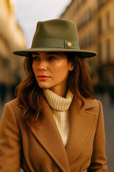 Luminos Butik Unisex Trendy Fedora Hat - Khaki Tape Detailed, Stylish and Comfortable Decorative Accessory Spk1145