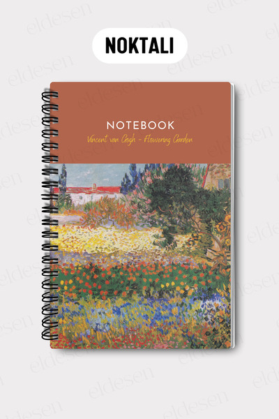 Eldesen Tasarım Van Gogh A5 Spiral Dotted School Notebook, 50 Sheets 100 Pages, Cardboard Cover Notebook, Garden