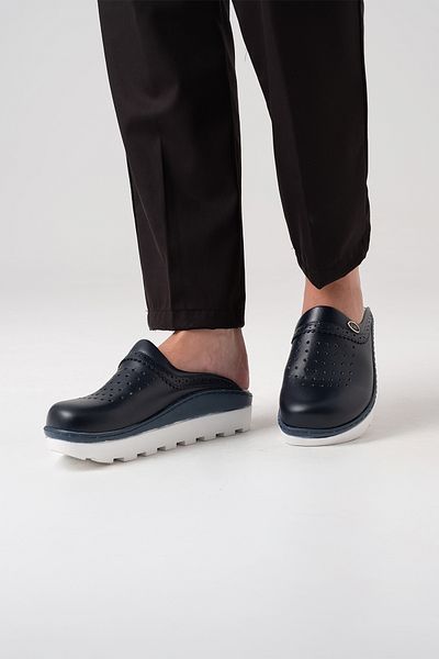 ÇİZGİ MEDİKAL Navy Blue Gold Fit Γνήσιο δέρμα Γυναικείες Παντόφλες Sabo Ορθοπεδικές Παντόφλες Doctor Nurse Hospital