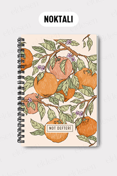 Eldesen Tasarım A5 Spiral Dotted School Notebook, 50 Sheets 100 Pages, Cardboard Cover Notepad, Orange