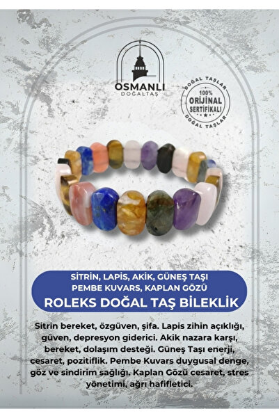 OSMANLI DOĞAL TAŞ سوار رولكس معتمد من سيترين اللازورد العقيق حجر الشمس الكوار...