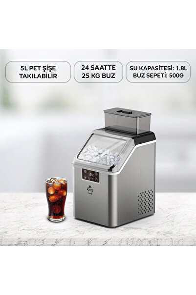 King FROSTY 25KG BUZ KAPASİTELİ PET ŞİŞE TAKILABİLİR BUZ YAPMA MAKİNESİ KBM7992 - 4 YIL GARANTİ