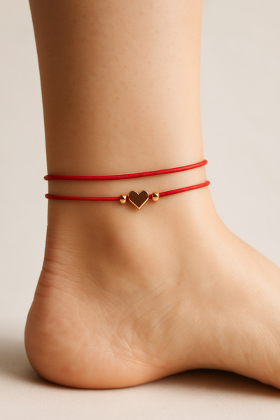 Femenino 2’li gold kalp figürlü kırmızı ip şans halhal