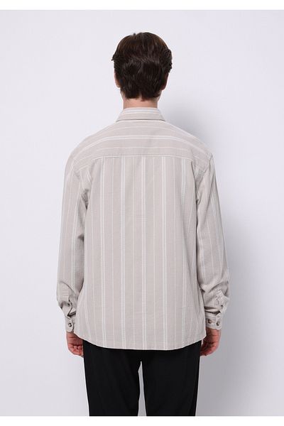Colin's Regular Fit Shirt Neck Striped Men's Beige Long Sleeve Shirt