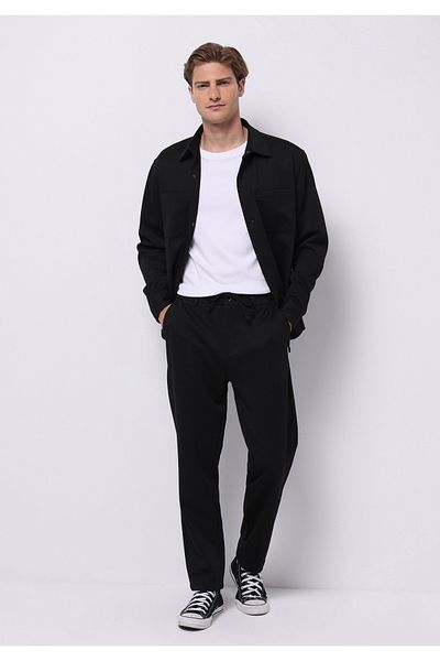 Colin's Pantaloni negri pentru bărbați, cu talie medie, cu picioare drepte