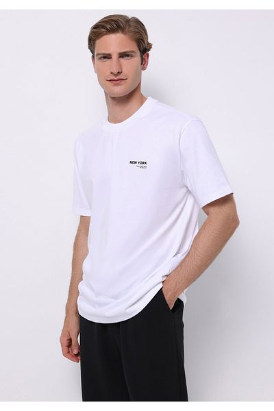 Colin's Tricou alb cu mânecă scurtă pentru bărbați, cu gât rotund, confortabil