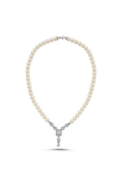 Birinci1926 925 Ayar Gümüş Kadın Baget Kesim Doğal Inci Kolye