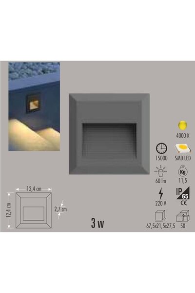 Cata Ct-7054 3w Dış Mekan Sıva Üstü Led Bahçe Aplik 4000k