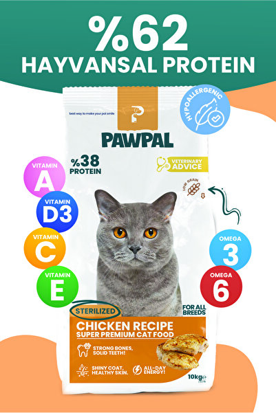 PawPal Tavuklu Süper Premium Kısır Kedi Maması 10KG | Hipoalerjenik – Düşük T...