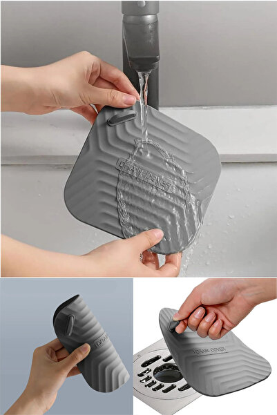 omilife Gri Renk Kare Kötü Koku Önleyici Silikon Mat Banyo Mutfak Lavabo Balkon Gider Tıpası Kapağı