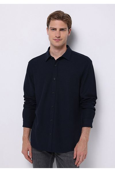 Colin's Regular Fit Shirt Neck Plain Men's Navy Blue Long Sleeve Shirt