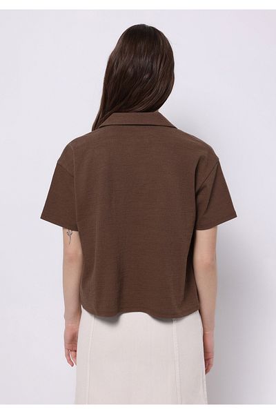 Colin's Regular Fit Polo Neck Jacquard Women's Brown Short Sleeve T-Shirt