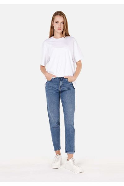 Colin's Mom Fit Shrinkable Leg Zipper Women's Indigo Jean Pants