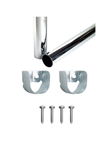 HAMADEX Krom Oval Boru Askı Flanşı Gardırop Dolap İçi Askılık Boru Aparatı Mobilya Uyumlu 2 Adet