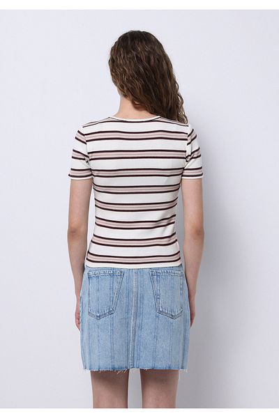 Colin's Slim Fit Round Neck Striped Women's Ecru Short Sleeve T-Shirt
