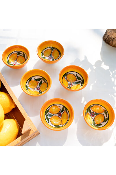 shop El yapımı seramik 6'lı limon desenli 8 cm sosluk çerezlik reçellik