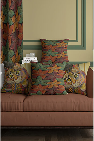 ALAMODECOR Set de cu imprimeu huse de pernă cu frunze colorate de primăvară și toamnă, cu două fețe, digital, pisică