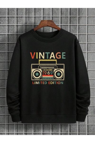 Sweetline Hanorac oversize cu imprimeu casetă vintage negru - unisex cu guler...