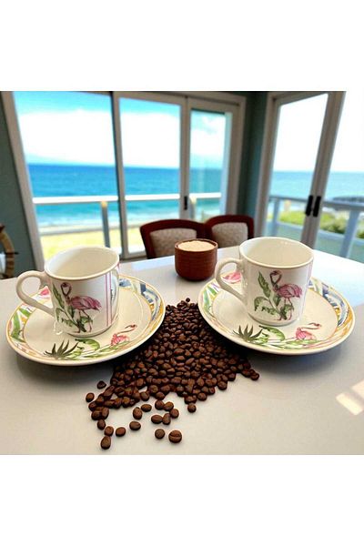 Noah Exclusive Porcelain Cup Set - 2 Persons - Flamingo Pattern