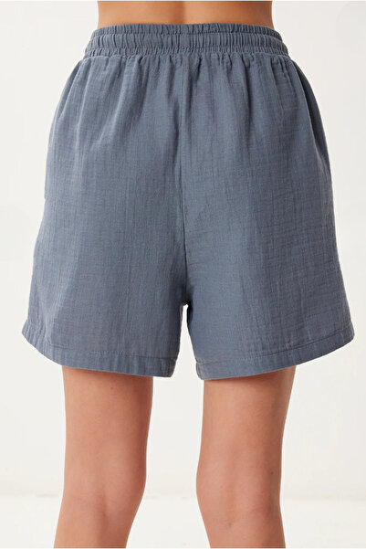 Bled Müslin Cepli Kadın Şort Füme (%100 Pamuk)