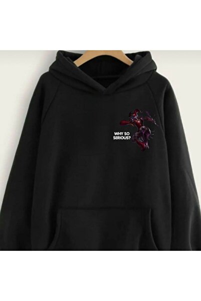 Sweetline Hanorac principal Shaco - Hanorac cu capota gros de iarnă, cu imprimeu negru