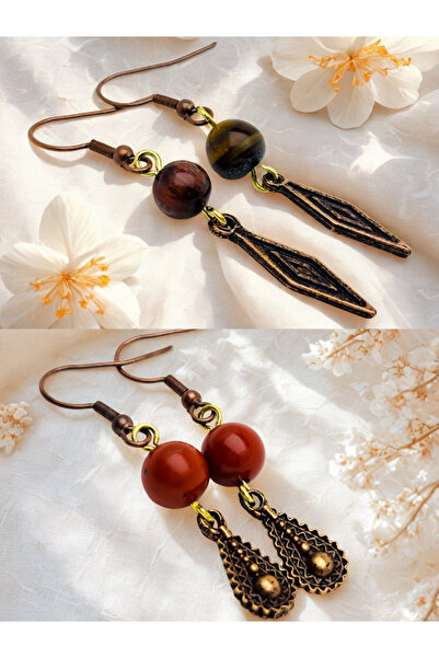 ayrestyle طقم أقراط من حجر عين النمر والجاسبر الطبيعي مكون من قطعتين - مزخرف ...