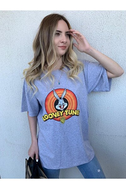 CLAYES Looney Tunes Сірий оверсайз-футболка - Велосипедна горловина, короткий рукав