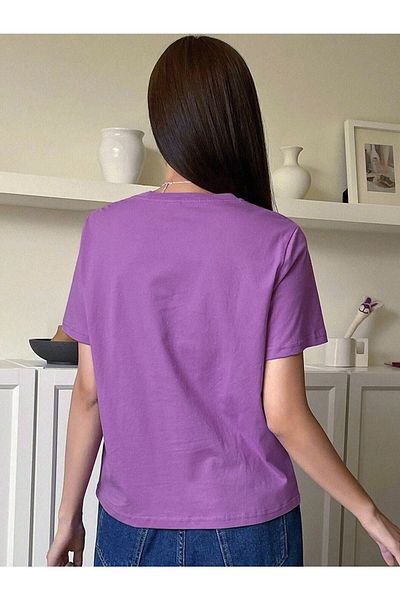 CLAYES Tricou cu imprimeu violet supradimensionat la modă, unisex, potrivire confortabilă - tricou cu mânecă scurtă cu decolteu rotund