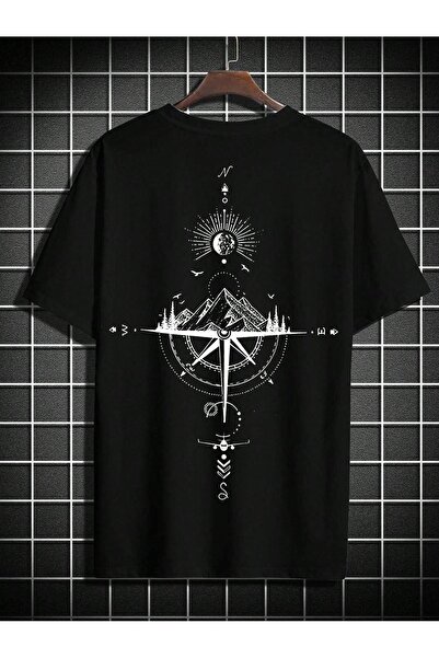 CLAYES Compass Single Jersey Μαύρο T-Shirt - Oversize Crew Neck, κοντομάνικο εμπριμέ