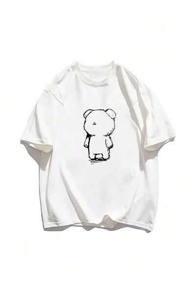 CLAYES Μπλουζάκι Lonely Bear Single Jersey - Λευκό εμπριμέ μπλουζάκι με λαιμόκοψη