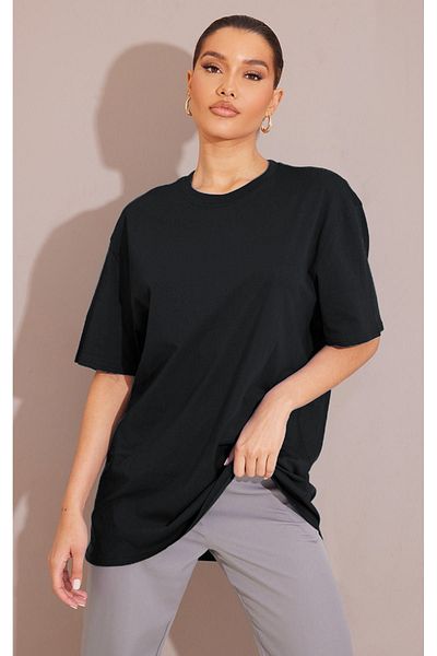 CLAYES Plain Single Jersey T-Shirt - Black Oversize Crew Neck Short Sleeve T-Shirt